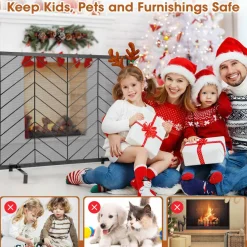 Tangkula Single Panel Fireplace Screen, Wrought Metal Fire Spark Guard