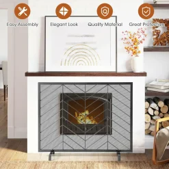 Tangkula Single Panel Fireplace Screen, Wrought Metal Fire Spark Guard