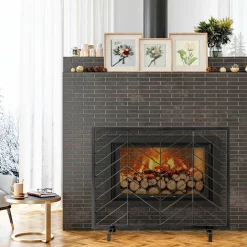 Tangkula Single Panel Fireplace Screen, Wrought Metal Fire Spark Guard