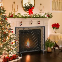 Tangkula Single Panel Fireplace Screen, Wrought Metal Fire Spark Guard