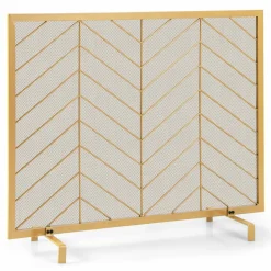 Tangkula Single Panel Fireplace Screen, Wrought Metal Fire Spark Guard