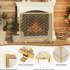Tangkula Single Panel Fireplace Screen, Wrought Metal Fire Spark Guard