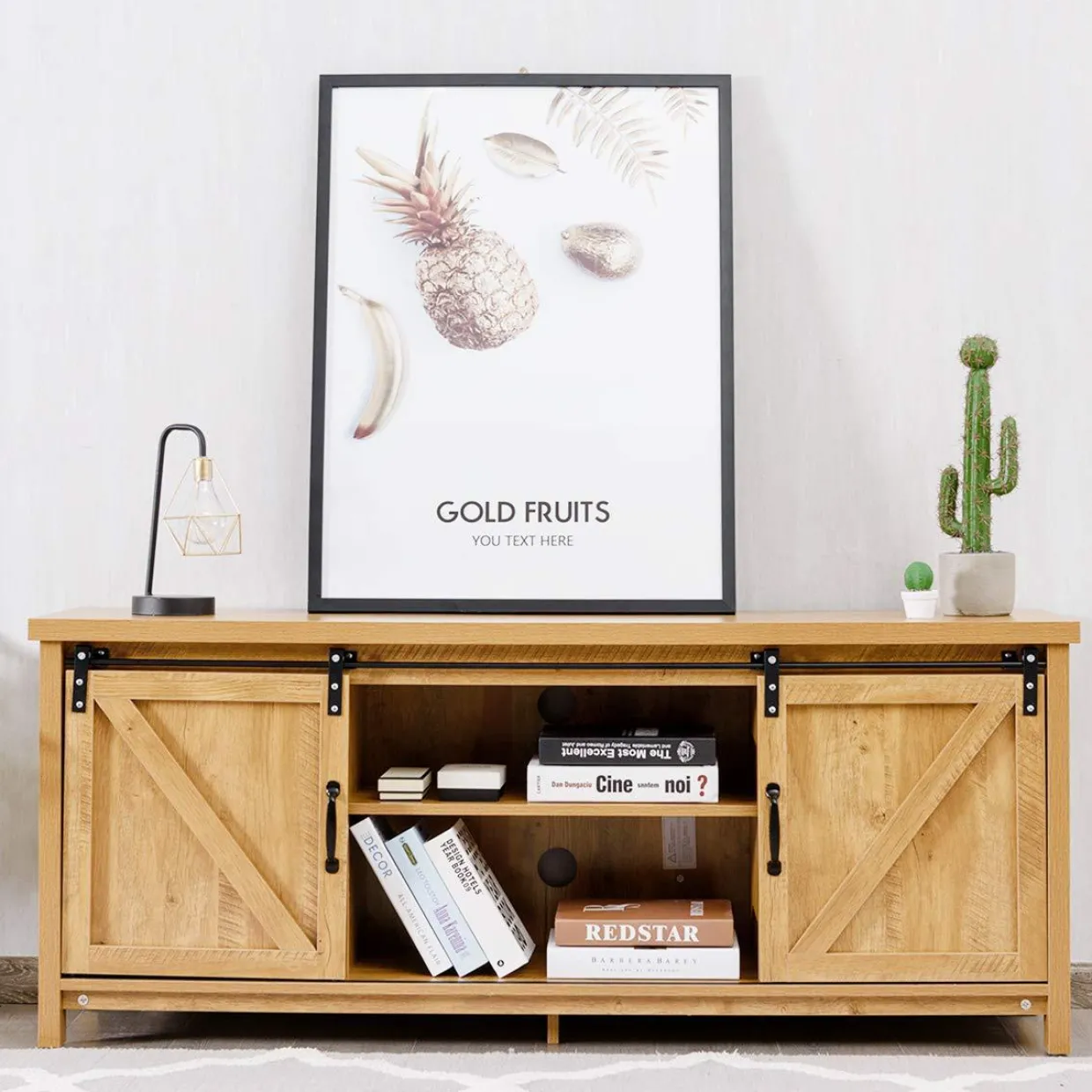 Tangkula Sliding Barn Door TV Stand, Wood TV Storage Cabinet for TVs Up to 65 Inch