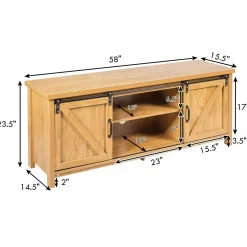 Tangkula Sliding Barn Door TV Stand, Wood TV Storage Cabinet for TVs Up to 65 Inch