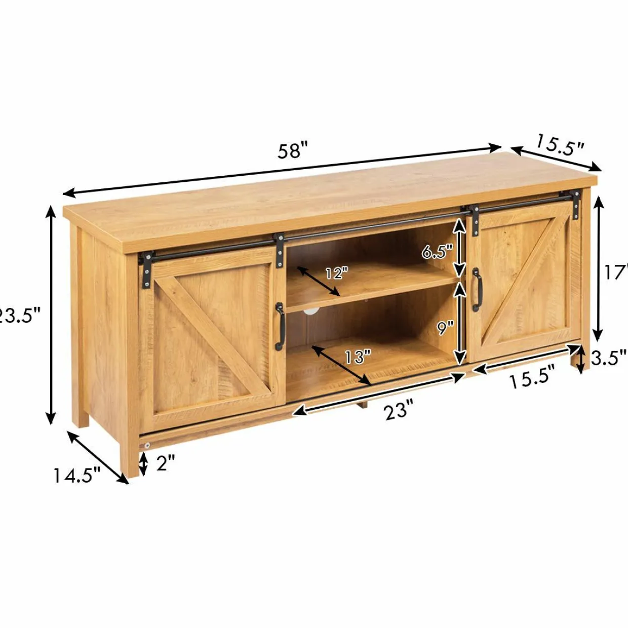 Tangkula Sliding Barn Door TV Stand, Wood TV Storage Cabinet for TVs Up to 65 Inch