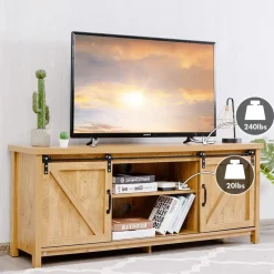 Tangkula Sliding Barn Door TV Stand, Wood TV Storage Cabinet for TVs Up to 65 Inch