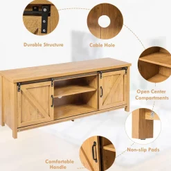 Tangkula Sliding Barn Door TV Stand, Wood TV Storage Cabinet for TVs Up to 65 Inch