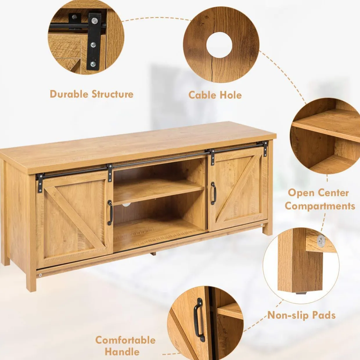 Tangkula Sliding Barn Door TV Stand, Wood TV Storage Cabinet for TVs Up to 65 Inch
