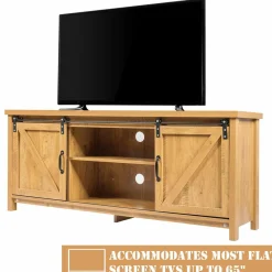 Tangkula Sliding Barn Door TV Stand, Wood TV Storage Cabinet for TVs Up to 65 Inch