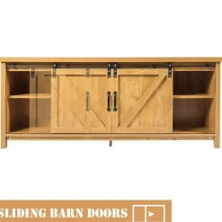 Tangkula Sliding Barn Door TV Stand, Wood TV Storage Cabinet for TVs Up to 65 Inch