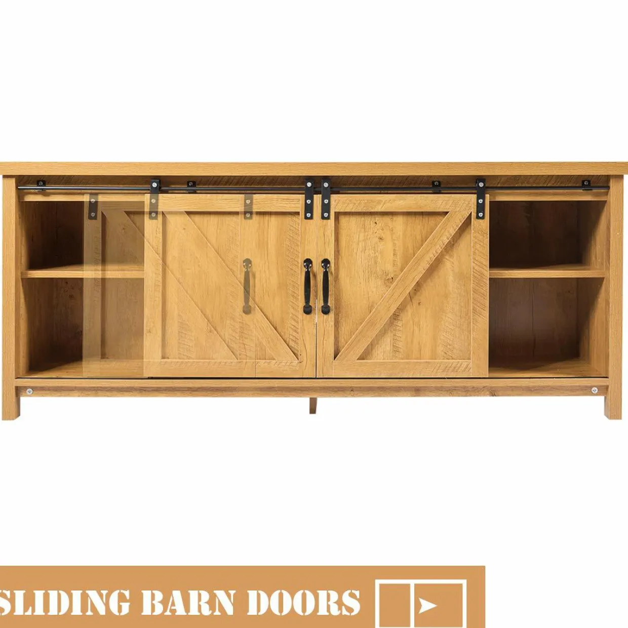 Tangkula Sliding Barn Door TV Stand, Wood TV Storage Cabinet for TVs Up to 65 Inch