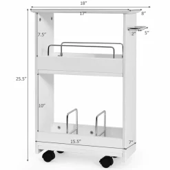 Tangkula Slim Bathroom Storage Shelves, Wooden Rolling Storage Cabinet