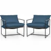 Tangkula Sling Accent Chair, Indoor Outdoor Leisure Chair with Seat & Back Cushions (Navy)
