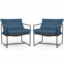 Tangkula Sling Accent Chair, Indoor Outdoor Leisure Chair with Seat & Back Cushions (Navy)