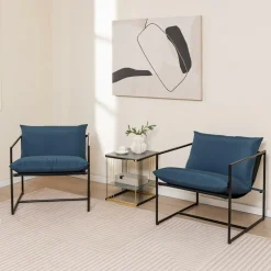 Tangkula Sling Accent Chair, Indoor Outdoor Leisure Chair with Seat & Back Cushions (Navy)