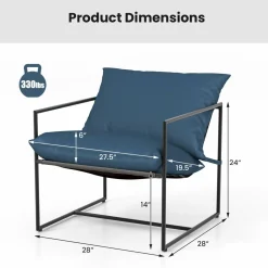 Tangkula Sling Accent Chair, Indoor Outdoor Leisure Chair with Seat & Back Cushions (Navy)