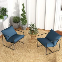 Tangkula Sling Accent Chair, Indoor Outdoor Leisure Chair with Seat & Back Cushions (Navy)