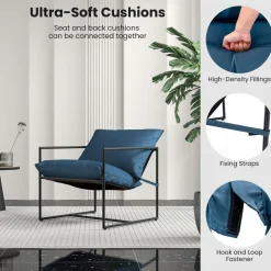 Tangkula Sling Accent Chair, Indoor Outdoor Leisure Chair with Seat & Back Cushions (Navy)