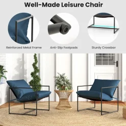 Tangkula Sling Accent Chair, Indoor Outdoor Leisure Chair with Seat & Back Cushions (Navy)