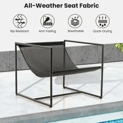 Tangkula Sling Accent Chair, Indoor Outdoor Leisure Chair with Seat & Back Cushions (Navy)