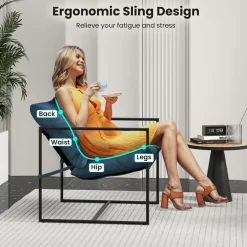 Tangkula Sling Accent Chair, Indoor Outdoor Leisure Chair with Seat & Back Cushions (Navy)