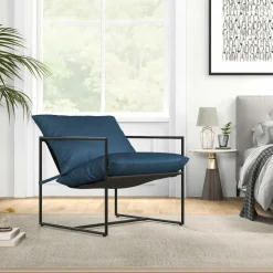 Tangkula Sling Accent Chair, Indoor Outdoor Leisure Chair with Seat & Back Cushions (Navy)