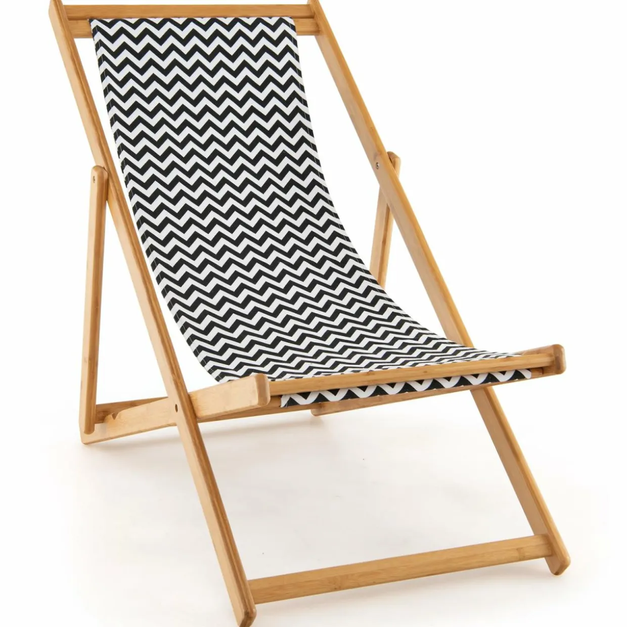 Tangkula Sling Chair Outdoor, Patio Deck Chair with Solid Bamboo Frame & Breathable Canvas Seat