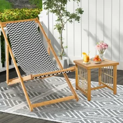 Tangkula Sling Chair Outdoor, Patio Deck Chair with Solid Bamboo Frame & Breathable Canvas Seat