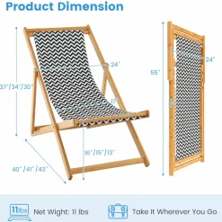 Tangkula Sling Chair Outdoor, Patio Deck Chair with Solid Bamboo Frame & Breathable Canvas Seat