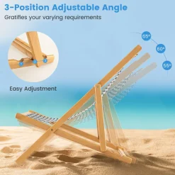 Tangkula Sling Chair Outdoor, Patio Deck Chair with Solid Bamboo Frame & Breathable Canvas Seat