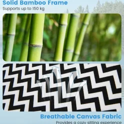 Tangkula Sling Chair Outdoor, Patio Deck Chair with Solid Bamboo Frame & Breathable Canvas Seat