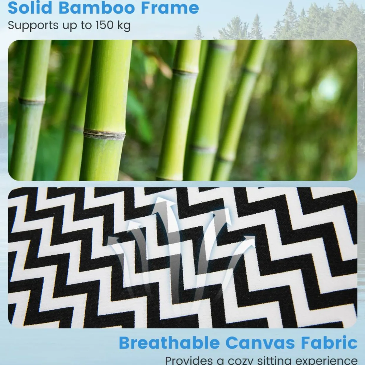 Tangkula Sling Chair Outdoor, Patio Deck Chair with Solid Bamboo Frame & Breathable Canvas Seat