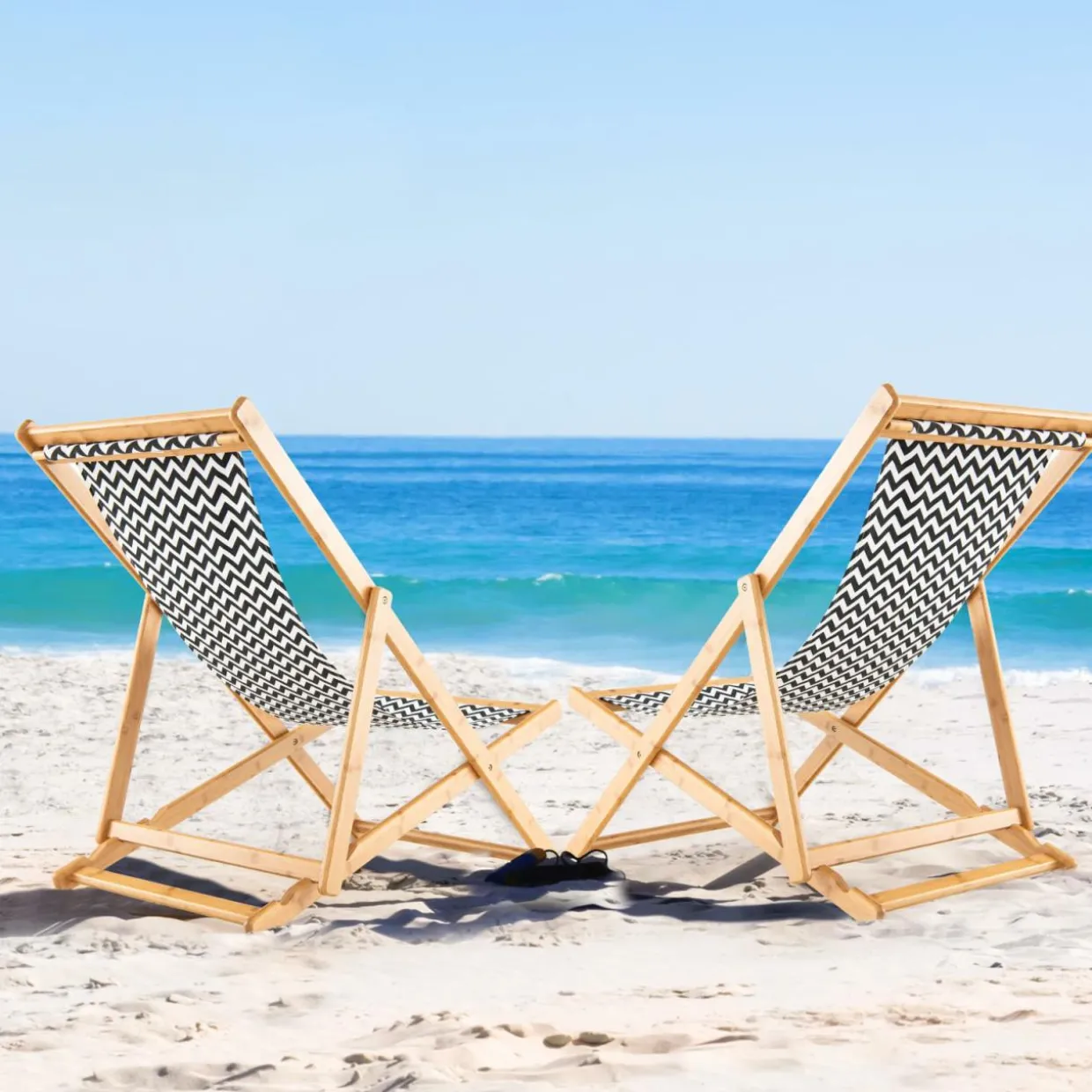 Tangkula Sling Chair Outdoor, Patio Deck Chair with Solid Bamboo Frame & Breathable Canvas Seat