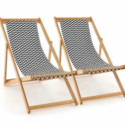 Tangkula Sling Chair Outdoor, Patio Deck Chair with Solid Bamboo Frame & Breathable Canvas Seat