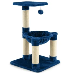 Tangkula Small Cat Tree for Indoor Cats, Cute Cat Activity Tree w/Top Perch, Cozy Hammock, Hanging Fur Ball