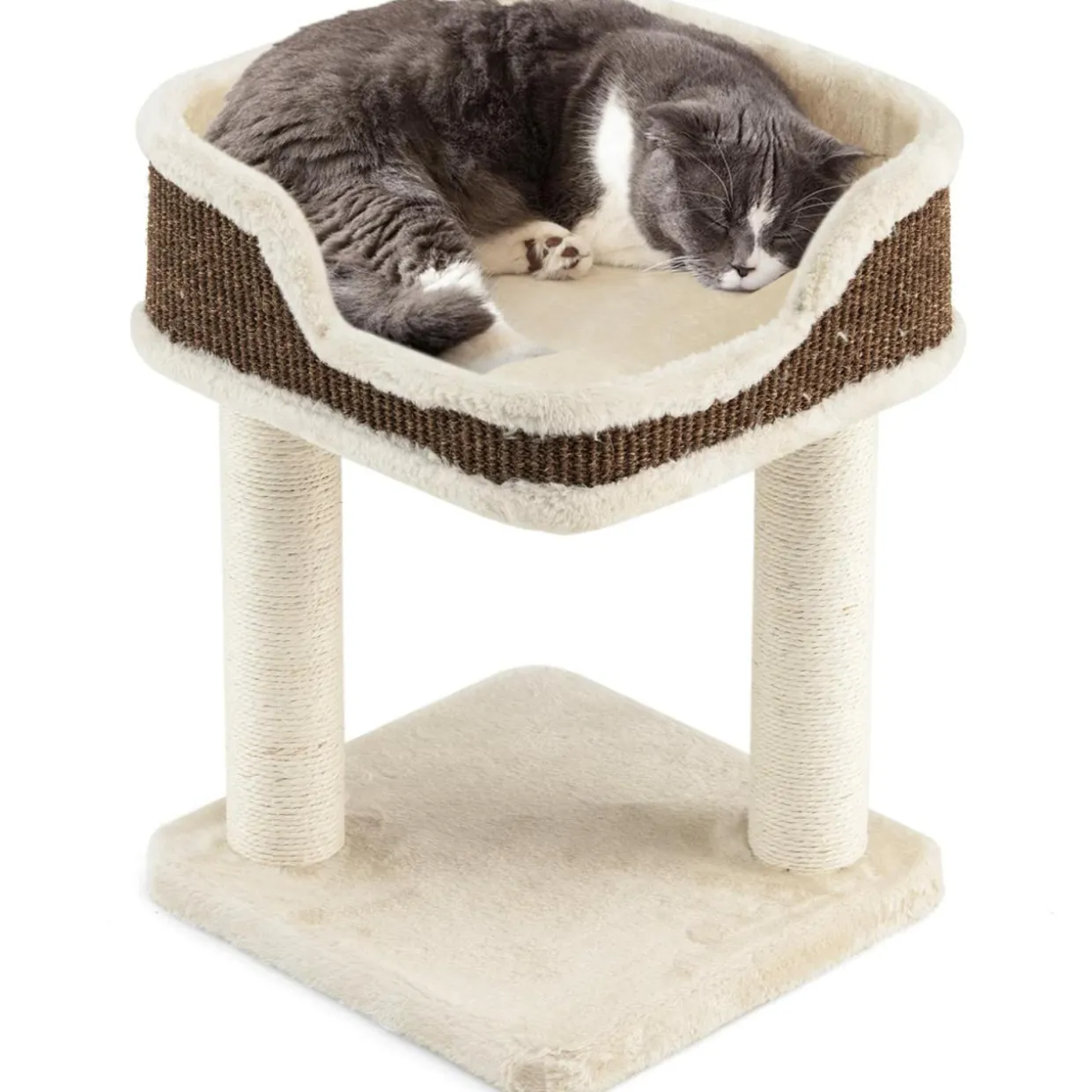 Tangkula Small Cat Tree for Indoor Cats, Modern Carpeted Cat Tower with Soft Plush Perch