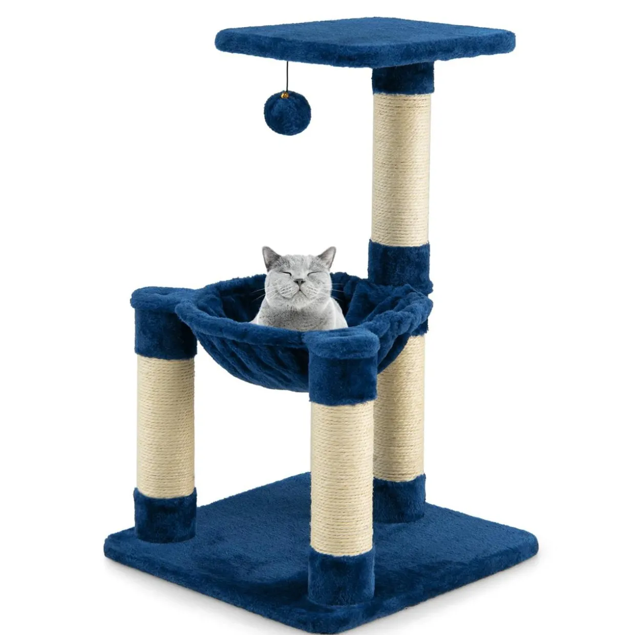 Tangkula Small Cat Tree for Indoor Cats, Cute Cat Activity Tree w/Top Perch, Cozy Hammock, Hanging Fur Ball