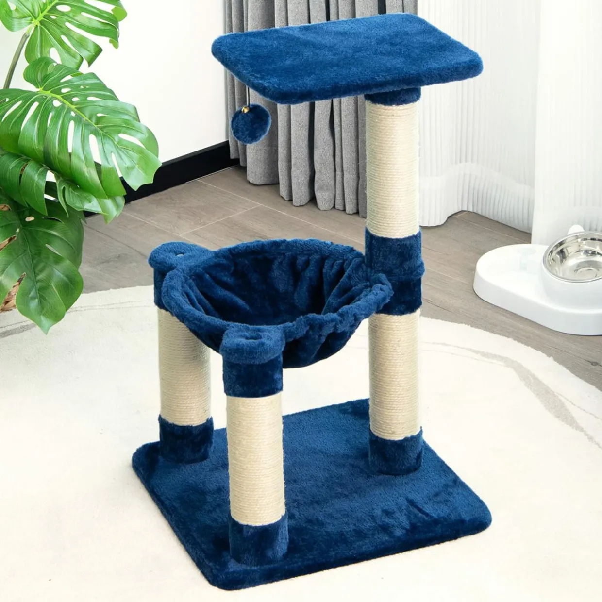 Tangkula Small Cat Tree for Indoor Cats, Cute Cat Activity Tree w/Top Perch, Cozy Hammock, Hanging Fur Ball
