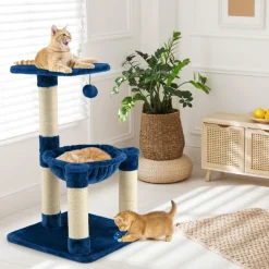 Tangkula Small Cat Tree for Indoor Cats, Cute Cat Activity Tree w/Top Perch, Cozy Hammock, Hanging Fur Ball
