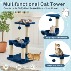 Tangkula Small Cat Tree for Indoor Cats, Cute Cat Activity Tree w/Top Perch, Cozy Hammock, Hanging Fur Ball