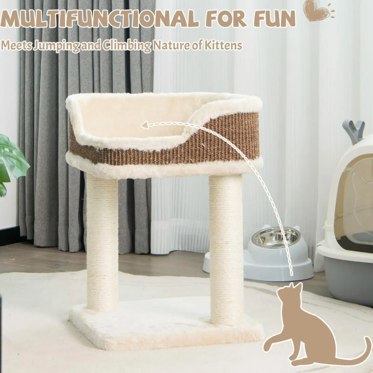 Tangkula Small Cat Tree for Indoor Cats, Modern Carpeted Cat Tower with Soft Plush Perch