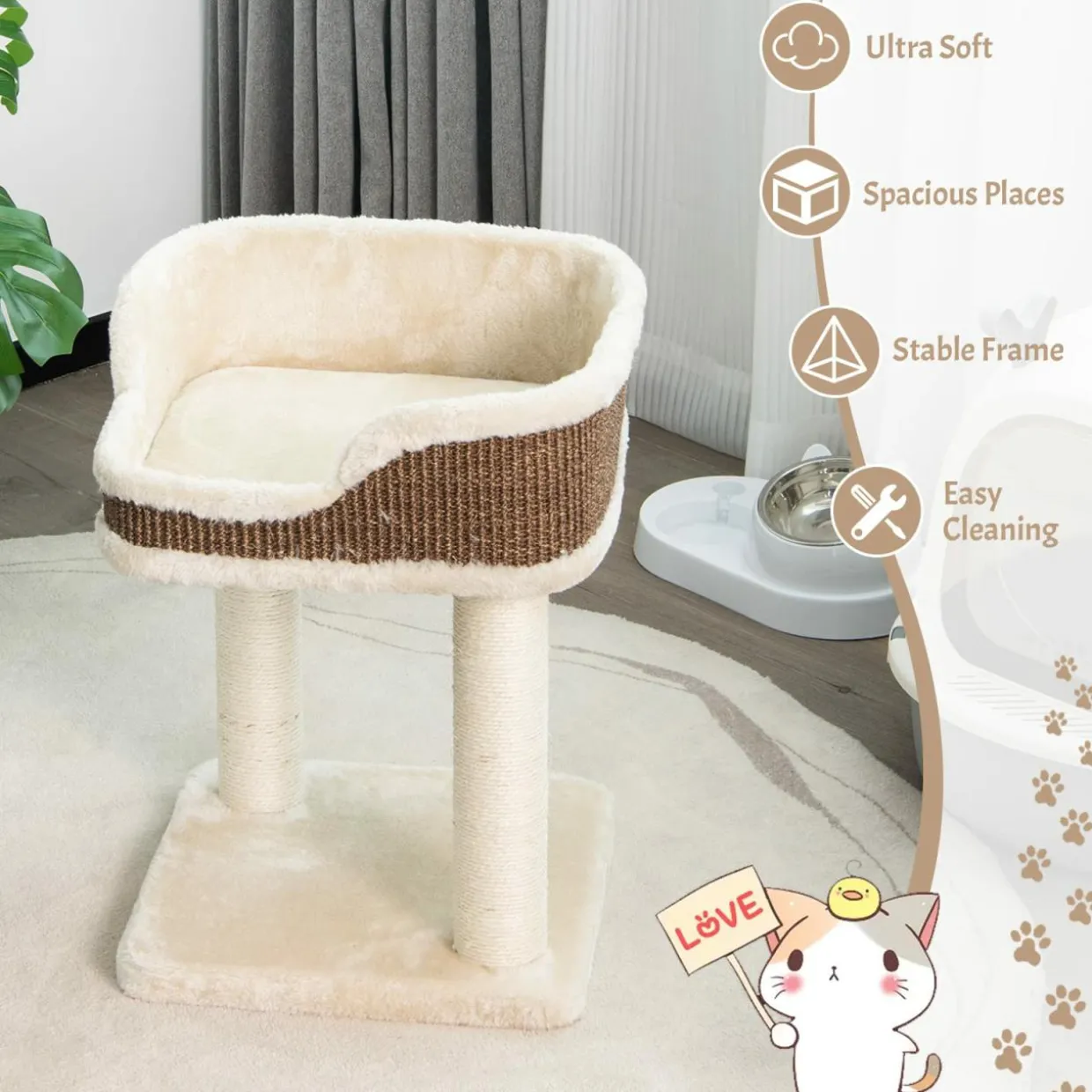 Tangkula Small Cat Tree for Indoor Cats, Modern Carpeted Cat Tower with Soft Plush Perch