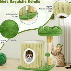 Tangkula Small Cat Tree, Green Cat Tower with Private Cat Condo, Plush Top Perch, Hanging Pompom & Spring Toy