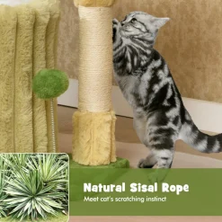 Tangkula Small Cat Tree, Green Cat Tower with Private Cat Condo, Plush Top Perch, Hanging Pompom & Spring Toy