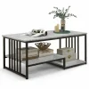 Tangkula Small Coffee Table for Small Spaces, Rectangular Cocktail Table with Storage (Retro, Gray, 43 Inch)