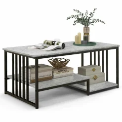 Tangkula Small Coffee Table for Small Spaces, Rectangular Cocktail Table with Storage (Retro, Gray, 43 Inch)