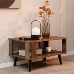 Tangkula Small Coffee Table for Small Space, 2-Tier Wooden Center Table with Open Storage Shelf