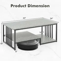 Tangkula Small Coffee Table for Small Spaces, Rectangular Cocktail Table with Storage (Retro, Gray, 43 Inch)