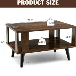 Tangkula Small Coffee Table for Small Space, 2-Tier Wooden Center Table with Open Storage Shelf