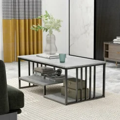 Tangkula Small Coffee Table for Small Spaces, Rectangular Cocktail Table with Storage (Retro, Gray, 43 Inch)
